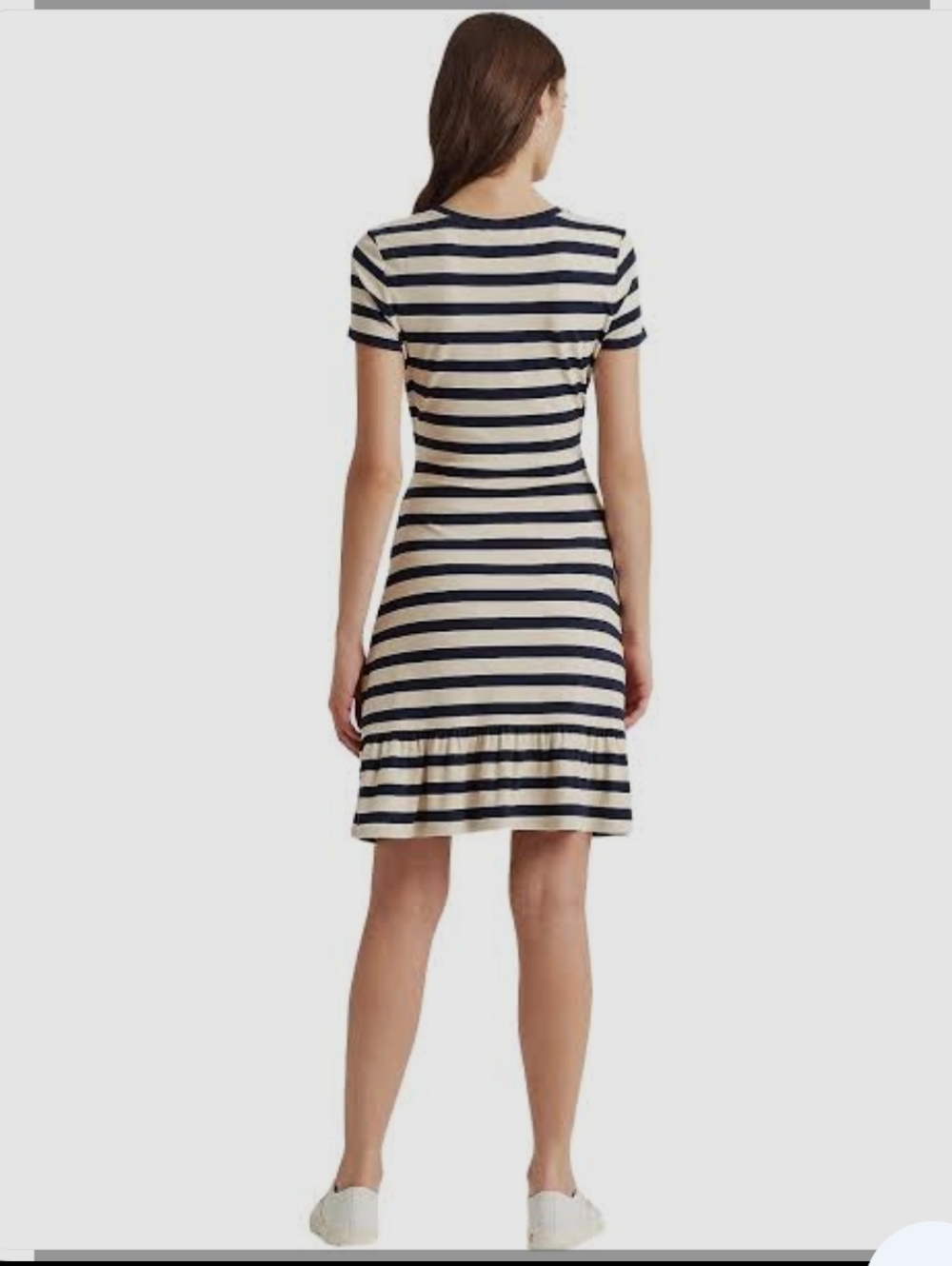 LAUREN Ralph Jersey T-Shirt Dress Size:12 color:Navy and Cream - Picture 4 of 15